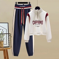 批发2025年卫衣印花休闲运动套装拉链立领<b class='q'>时尚</b>秋季两件套新款女装字母