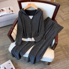 批发慵懒风连帽假两件上衣阔腿裤两件套<b class='q'>春</b>秋大码胖mm休闲气质显瘦套装