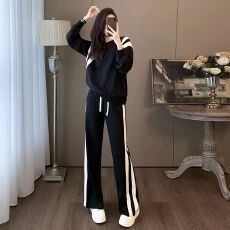 批发时尚黑色卫衣阔腿裤套装女春秋款2025新款高端气质休闲运动两件套