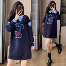 批发2025新款高级感气质<b class='q'>卫衣</b>女春秋季中长款休闲遮肚子减龄保暖连衣裙