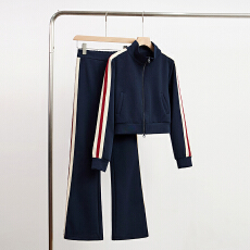 批发纯色穿搭运动套装女装2025年拼接卫衣<b class='q'>春</b>秋季两件套新款微喇裤休闲