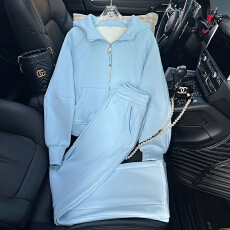 批发<b class='q'>时尚</b>运动套<b class='q'>装</b>女春秋季穿搭一整套减龄蓝色连帽卫衣休闲<b class='q'>裤</b>两件套潮