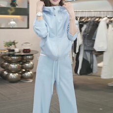 批发<b class='q'>时尚</b>休闲运动套<b class='q'>装</b>女春秋2025年新款设计感气质减龄连帽蓝色两件套