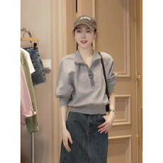 批发时尚<b class='q'>大码</b>女装2025年春秋新款慵懒风通勤百搭减龄立领宽松卫衣女
