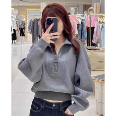 批发<b class='q'>大码</b>春秋款通勤休闲女装卫衣2025新款慵懒风新款百搭时尚立领宽松