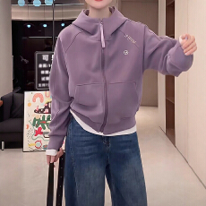 批发时尚大码字母刺绣连帽开衫卫衣女春秋季休闲宽松百搭<b class='q'>显瘦</b>拉链外套