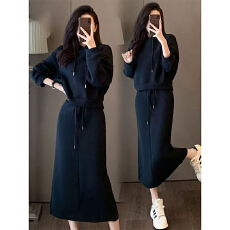 批发春秋季连帽纯色卫衣半身裙<b class='q'>两件套</b>新款休闲女装时尚运动套装小香风