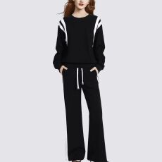 批发2025运动新款休闲阔腿裤气质<b class='q'>高级</b>感<b class='q'>套装</b>春秋款黑色<b class='q'>女</b>装两件套<b class='q'>卫衣</b>