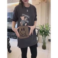 批发字母圆领套头长袖女装2025年宽松中长款时尚休闲显瘦新款秋季卫衣