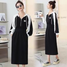 批发过膝新款2025年气质裙子显瘦长袖卫衣<b class='q'>春秋</b>女装<b class='q'>连衣裙</b>高级感中长款