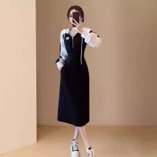 批发2025年高级感卫衣连衣裙显瘦气质过膝春秋<b class='q'>新款</b>女装裙子长袖中长款