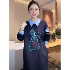 批发欧货宽松百搭春秋女装新款休闲外穿大码洋气中长款2025卫衣裙<b class='q'>时尚</b>