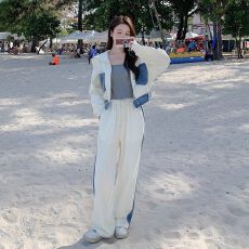 批发春秋季学院风两件套减龄牛仔拼接休闲运动套装女装流行新款2025年