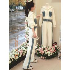 批发套装女卫衣2025拼接短外套直筒牛仔秋季长裤运动设计感两件套休闲