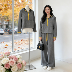 批发阔腿裤春秋季慵懒风休闲女装<b class='q'>气质</b>连帽显瘦两件套时尚2026新款卫衣