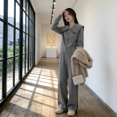 批发拉链春秋款两件套2026年减龄<b class='q'>韩版</b>休闲阔腿裤穿搭卫衣时尚新款长袖