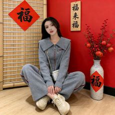 批发两件套卫衣长袖阔腿裤时尚<b class='q'>韩版</b>春秋款2026年拉链休闲新款穿搭减龄