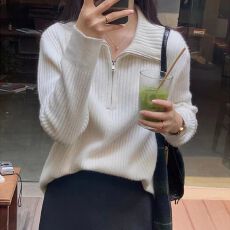 批发十三行质量秋冬款拉链毛衣针织衫<b class='q'>宽松</b>外穿打底感小众洋气设计上衣