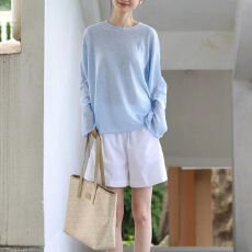 批发蓝色薄款防晒<b class='q'>空调</b><b class='q'>衫</b>小个子长袖t恤女夏季轻薄宽松罩<b class='q'>衫</b>清冷感上衣