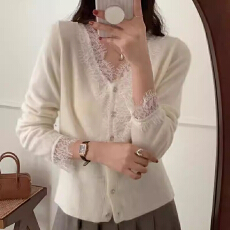 批发2026春新款韩版宽松显瘦V领长袖毛须边针织衫<b class='q'>女</b><b class='q'>毛衣</b>上衣<b class='q'>女</b>薄开衫