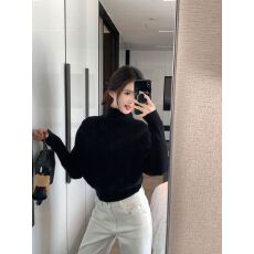 批发堆堆领<b class='q'>长袖</b>针织衫女冬季蝙蝠袖宽松毛衣温柔风百搭气质上衣