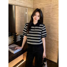 批发POLO领条纹短袖t恤女2026夏季新款小众百搭宽松显瘦针织衫上衣女