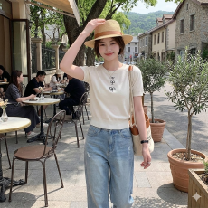 批发2026夏季新款法式蝴蝶结针织衫女气质百搭显瘦正肩短袖T恤上衣