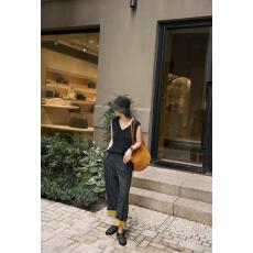 批发<b class='q'>亚麻</b>拼接格子九分<b class='q'>裤</b>时尚卷边撞色设计