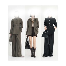 批发高级感作家<b class='q'>套装</b>气场全开TR斜纹肌理飒爽短风衣阔腿长裤