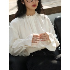 批发港岛玫瑰对丝工艺纯色长袖仿天丝花苞衬衫