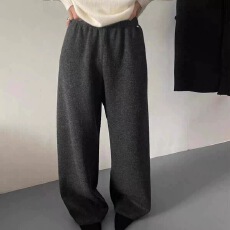批发深灰色糯米裤秋冬时尚松紧腰百搭呢子裤