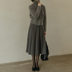 批发毛呢半身裙新款高腰中<b class='q'>长款</b>百褶伞裙小个子A字<b class='q'>西装</b>裙子