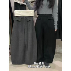 批发设计感毛呢阔腿休闲裤慵懒风气质银河呢加绒气球裤