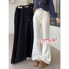 批发高腰糯米加绒喇叭裤显瘦坠感慵懒直筒微喇休闲时髦长裤