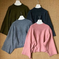 批发韩系慵懒蝙蝠袖半高领套头毛衣短款秋季新款<b class='q'>针织</b>上衣女巨好看
