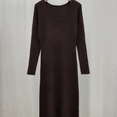 批发时尚百搭显瘦条纹撞色针织长裙<b class='q'>连衣裙</b>