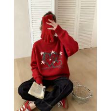 批发圣诞风红色爱心新年<b class='q'>毛衣</b>女高中学生针织上衣大童内搭打底衫