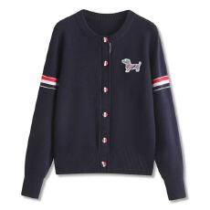 批发2025秋冬季<b class='q'>韩版</b>小狗提花圆领针织开衫女外套彩扣毛衣外套上衣内搭