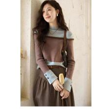 批发半高领拼接撞色打底针织衫女2025秋冬<b class='q'>新款</b>超好看内搭毛衣中领上衣