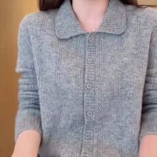 批发灰色慵懒风单排扣长袖针织开衫女2025秋冬季新款大码显瘦翻领毛衣