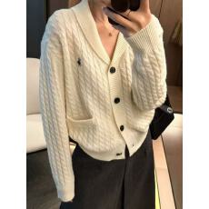 批发新年跨年法式翻领红色麻花毛衣外套女秋冬加厚慵懒风针织开衫上衣