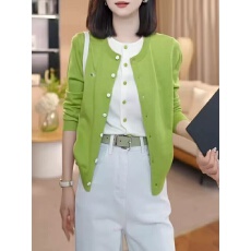 批发绿色拼接假两件长袖<b class='q'>针织</b><b class='q'>开衫</b>女2026春季新款韩系休闲超火减龄上衣