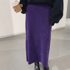 批发灯芯绒半身裙秋冬松紧高腰加厚直筒开叉<b class='q'>裙子</b>中长款显瘦长裙纯色女