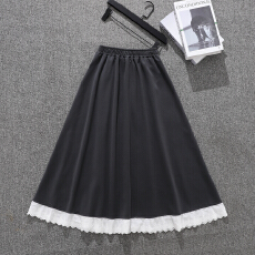 批发<b class='q'>复古</b>蕾丝拼接毛呢花边半身裙秋冬松紧新款下摆<b class='q'>复古</b>减龄秋冬款