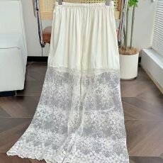 批发2026新款夏季蕾丝花边拼接休闲裤阔腿休闲新款松紧宽松裤子打底裤