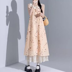 批发旗袍衬裤女日系小清新松紧腰刺绣蕾丝拼接<b class='q'>打底裤</b>棉麻纯色阔腿裤裙