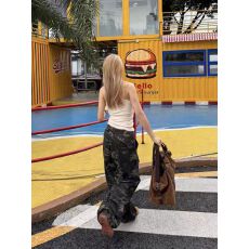 批发复古美式牛仔<b class='q'>裤</b>女直筒褶皱设计感<b class='q'>迷彩</b>宽松休闲长<b class='q'>裤</b>腰带绳子工装<b class='q'>裤</b>