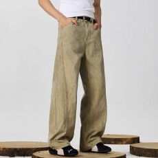 批发美式复古脏脏dirtyfit休闲牛仔裤男女宽松水洗拼接百搭直筒工装裤