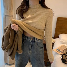 批发加绒<b class='q'>哺乳</b><b class='q'>毛衣</b>秋冬半高领加厚保暖内搭针织一体水貂绒<b class='q'>上衣</b>