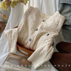 批发老钱风小马刺绣麻花针织开衫女秋冬早春复古圆领红色白色毛衣外套